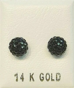 Neu 14 Karat Gold schwarze Kristallkugel 7 mm Ohrstecker - Bild 1 von 2