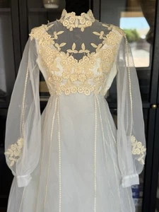 Vintage Int Ladies Garment Workers Union ILGWU Boho Wedding Dress *No Size Tag - Picture 1 of 18