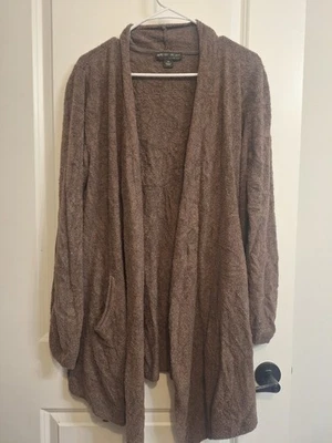 Barefoot Dreams Cozy Chic Lite Open Front Cardigan Brown Tan Taupe Pockets 1X - Image 1 of 3