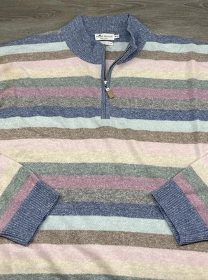 Suéter Peter Millar Corona Polar Cachemira Lino 4X 1/4 Cremallera Rayas Foto 1 de 4