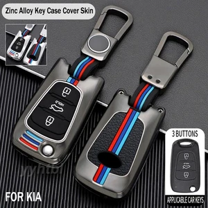 Zinc Alloy Flip Car Key Fob Case Cover Skin For KIA Rondo Sportage Soul Keychain - Picture 1 of 11