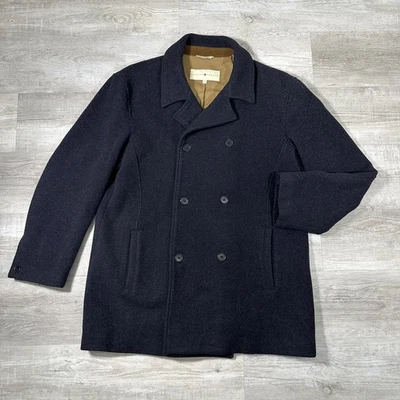 Abrigo Joseph Abboud Para Hombre XL Azul Marino Lana Chaquetón Doble Pecho Foto 1 de 4