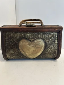 Vintage handgefertigte Metall & Holz Geldbörse mit Cooper Herz und goldener Metalleinfassung - Bild 1 von 23