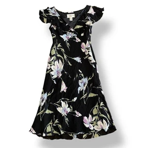 Evan Picone Vintage Floral Maxi Dress Size 8 Black Multicolor Boho Whimsical - Picture 1 of 9