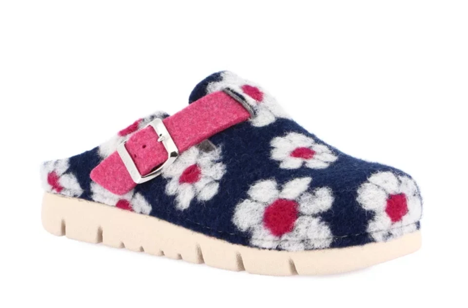 Sandali ciabatte Grunland HATE CI1458 lana cotta blu rosa bianco zeppa 4 cm - Immagine 1 di 4