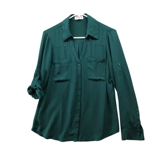 Express Portofino Shirt Damen M smaragdgrün Chiffon Rollriegelärmel - Bild 1 von 9