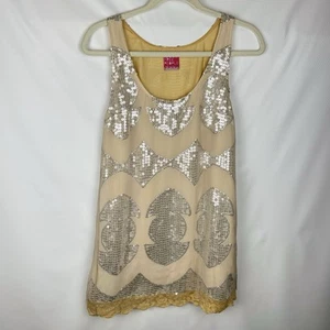 Free People Sequin Mesh Mini Dress S Silver Nude Boho Glam Festival Lace Vtg - Picture 1 of 8