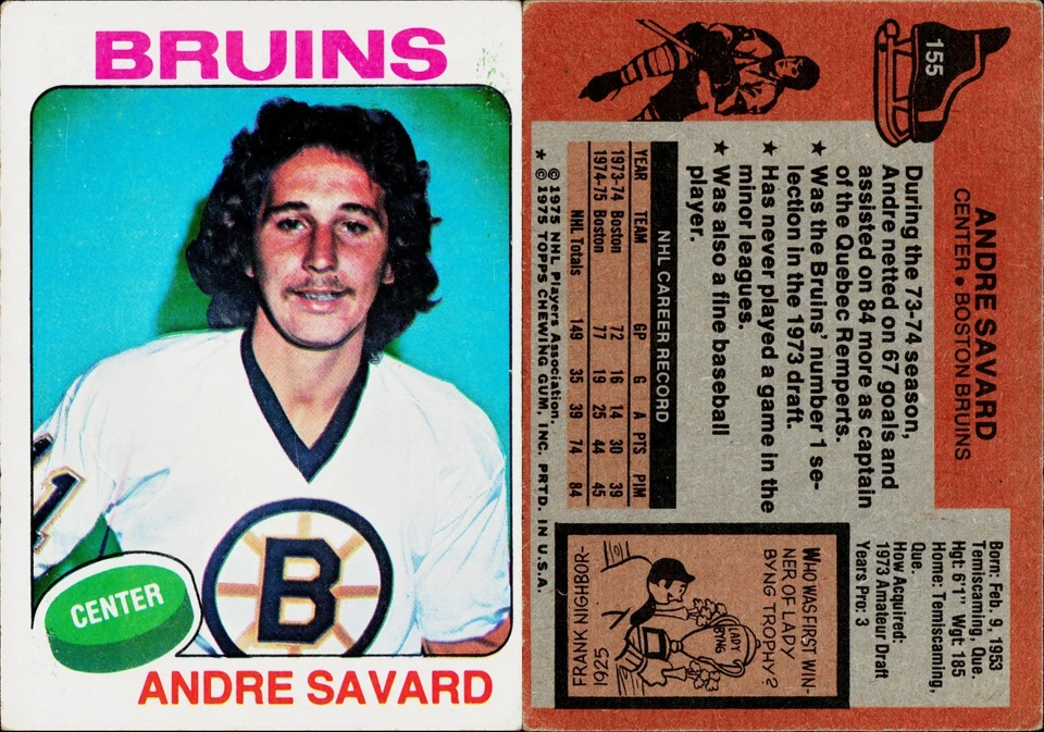 1975-76 Topps Hockey Card #155 Andre Savard Boston Bruins - Image 1 of 1