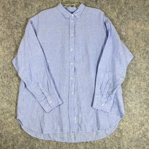 J Crew Womens Relaxed Linen Shirt Baird McNutt Sz 16 Button Up Blue Long Sleeve - Picture 1 of 8