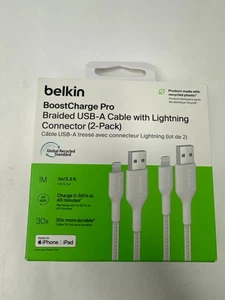 2x Cable Belkin Boost Charge Lightning a USB-A 3,3 pies trenzado certificado MFi - Imagen 1 de 5