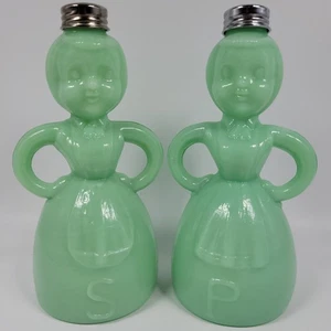 Jadeite Merry Maid 7" Salt And Pepper Shakers Little Lady Pair VTG Repro Jadite - Picture 1 of 10