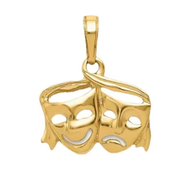 14K Yellow Gold Polished Open-Backed Comedy Tragedy Drama Pendant New  - Image 1 of 4
