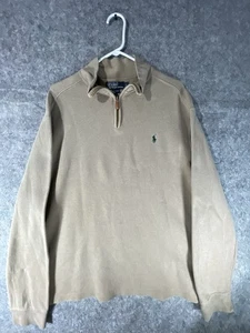 Polo Ralph Lauren Sweater Mens Large Quarter Zip Pullover Green Pony Ribbed - Picture 1 of 5