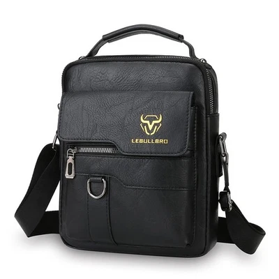 LEBULLBRO Hombres Cuero Bolso de Hombro Bolso Bandolera Maletín Bolso Mensajero Foto 1 de 4