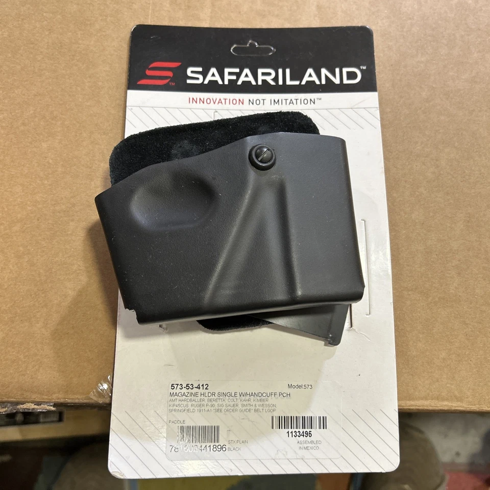Safariland 573 Open Top Paddle RH Magazine Pouch w/ Handcuff Case for 1911 Mags - Image 1 of 3