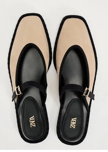 NWOB Zara Sling Back Ballet Flats Beige/Black Size 37 - Picture 1 of 9