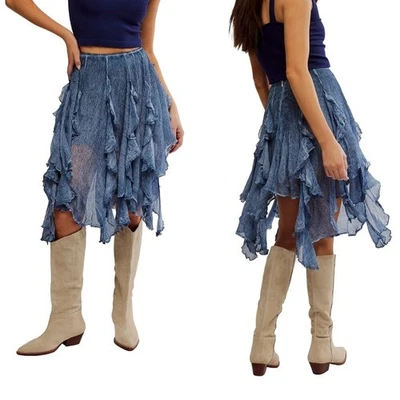 Nuevo con etiquetas Nuevo $128 Free People Susanna Hasta la Rodilla Denim Oscuro Falda Midi Talla S Foto 1 de 4