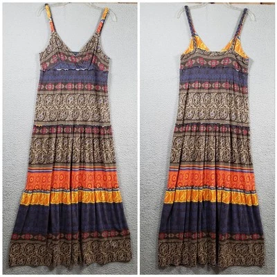 Tommy Hilfiger Maxi Dress Womens Large Brown Paisley Tiered Braided Boho Peasant - Image 1 of 4