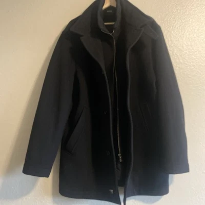Hugo Boss Men’s Black Overcoat Size Xl Vigin Wool - Image 1 of 4