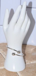 Modernist Adjustable Open Cuff Ball Tips Bangle Bracelet 925 Sterling Silver - Picture 1 of 8