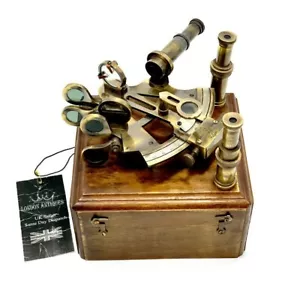 Antique Brass Pocket Sextant in Vintage Wooden Box - Nautical Marine Navigation - Picture 1 of 12