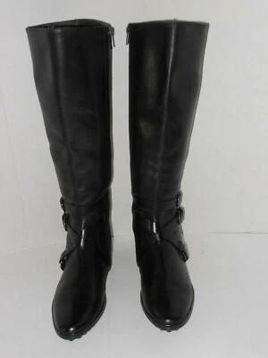 SAKS FIVE AVENUE ИЗ ЧЕРНОЙ КОЖИ САПОГИ ДО КОЛЕНА РАЗМЕР 7,5 СРЕДНИЙ - Изображение 1 из 4