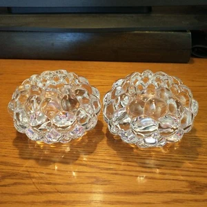 2 ORREFORS CRYSTAL HALLON RASPBERRY VOTIVE CANDLE HOLDER Silver sticker on base - Picture 1 of 13