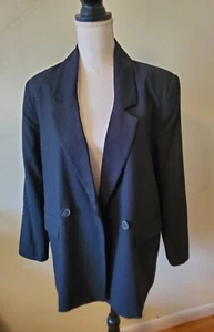Old Navy Women's M Linen Blazer Jacket Long Sleeve Fully Lined Pocket Slit Black - Picture 1 of 10