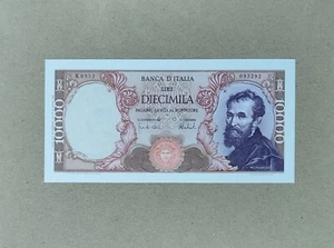 Italy 10000 10.000 Lire 1973 Pick 97f aUNC. Rare Banknote. Michelangelo - Picture 1 of 2