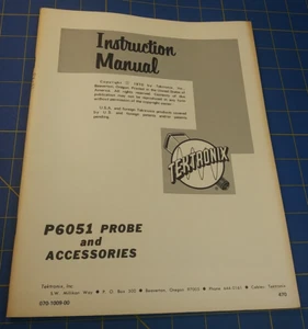 Original Tektronix P6051 Probe and Accessories Instruction Manual 070-1009-00 - Picture 1 of 9