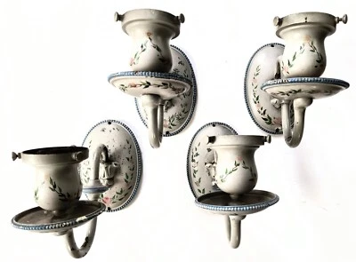 (4) CUATRO apliques antiguos de un solo brazo de bronce pintado E F Caldwell a juego Foto 1 de 4