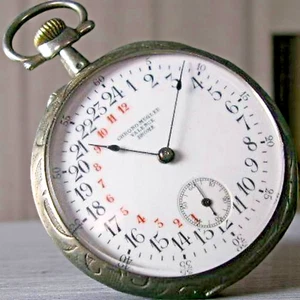 Chrono Mugler Hand-Wind Antique Pocket Watch 24-Hour Japan Vintage Rare - Picture 1 of 8