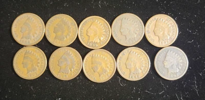 LOT OF 10 Indian Head Cent Pennies in G/VG (10 PC. LOT) CIRCULATED SUPER NICE - Image 1 of 2