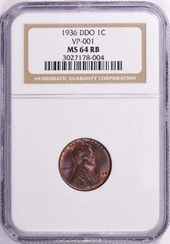 1936 Lincoln Cent Double Die DDO VP-001 FS 101 NGC MS64 RB POP 5 and 1 RARE Cover