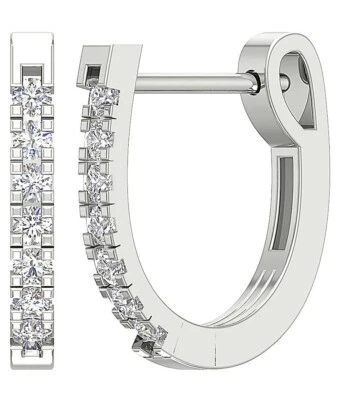 Hoop Earrings SI1 G 1/4 Ct Round Cut Diamond 14K White Gold 0.60 Inch Pave Set - Image 1 of 4