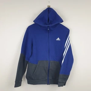 Adidas Hoodie Boys 15-16 Years Blue Long Sleeve Full Zip Hooded Sweater Logo - Picture 1 of 15