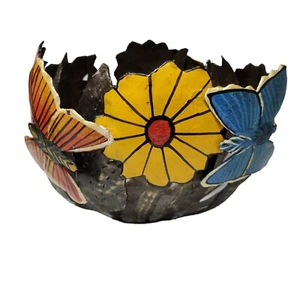 World Market Multicolor Metal Enamel Basket Holder Floral Butterflies - Picture 1 of 5