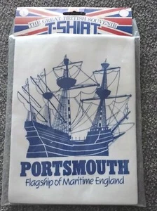 T-shirt bianca vintage Portsmouth Maritime England souvenir 1986 taglia L 38/40" NOS - Foto 1 di 8