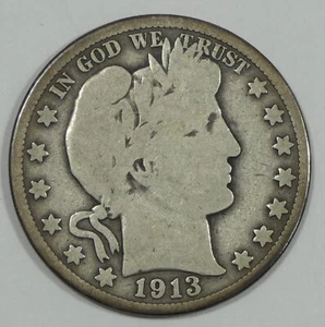 Medio dólar de peluquero 1913 BUENO 50 centavos de plata - Imagen 1 de 4