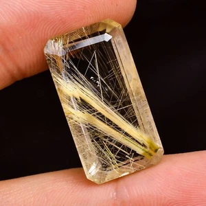 Natural Faceted Golden Rutile Quartz Loose Gemstone Radiant Shape 23Ct 13X25X8MM - Picture 1 of 4