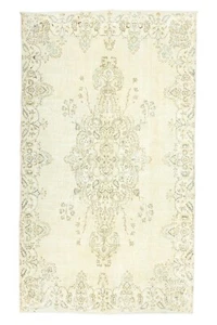 Cream Vintage Oushak Rug-Large Area Rug 6.9x10.8 ft-Hand-knotted Turkish Carpet - Picture 1 of 12