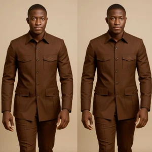 Brown Men's Suits Safari Jacket Outdoor Hunting Coat Tuxedos Blazer Two Pieces - Picture 1 of 19