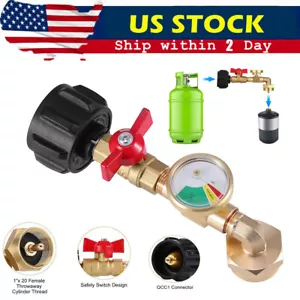 Propane Refill Adapter w/ON-Off Valve and Gauge Fill 1Lb Bottle From 5-40Lb Tank - Picture 1 of 15