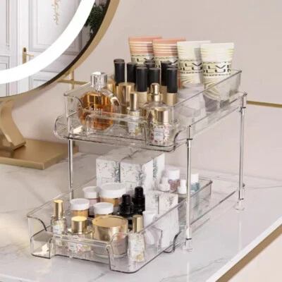 MODERNER-ONLINE-SHOP 2 Tier Cosmetic Storage Rack Makeup Perfume Organizer Display Stand Drawer Tray