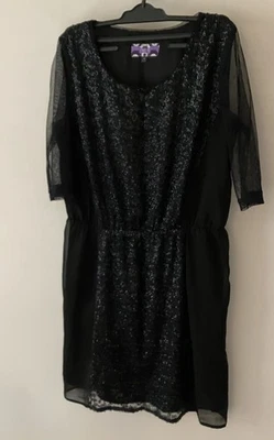 NEXT Black Chiffon Dress with Sequin Panels Size 12 - Image 1 of 4