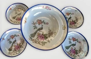 Vintage CT Altwasser Silesia Germany Porcelain Lusterware Peacock Plate Set - Picture 1 of 19