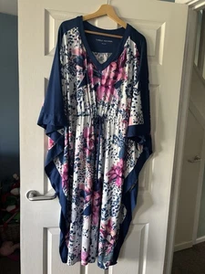 Carole Hochman langer Kaftan, blaue Tiefen, Petite M/L - Bild 1 von 7