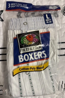 Paquete de 3 calzoncillos boxer Fruit of the Loom corte completo para hombre de colección NOS L 38-40 EE. UU. Foto 1 de 3