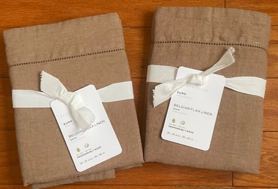 NUEVO $150 GRANERO DE CERÁMICA lino belga 2 piezas EURO dobladillo almohada fundas bronce Foto 1 de 4