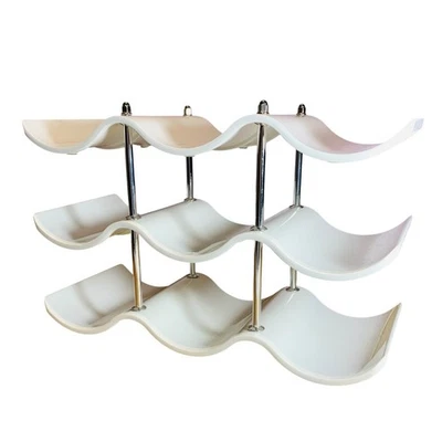 Vtg MCM Wave Design Wine Rack 9 Bottle Lucite Acrylic Chrome Countertop Retro - Image 1 of 4